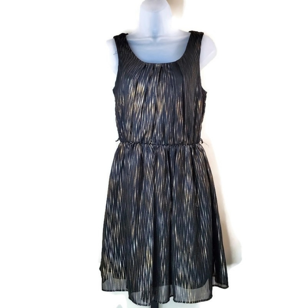 By & By Black Gold Silver Sleeveless Dress S